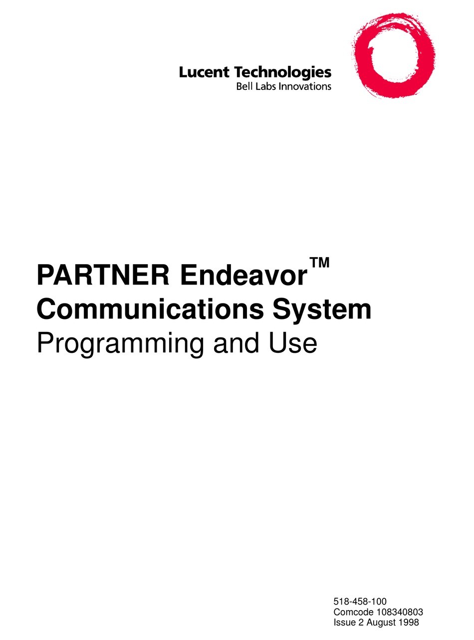 LUCENT TECHNOLOGIES PARTNER ENDEAVOR 362 PROGRAMMING AND USE MANUAL Pdf 