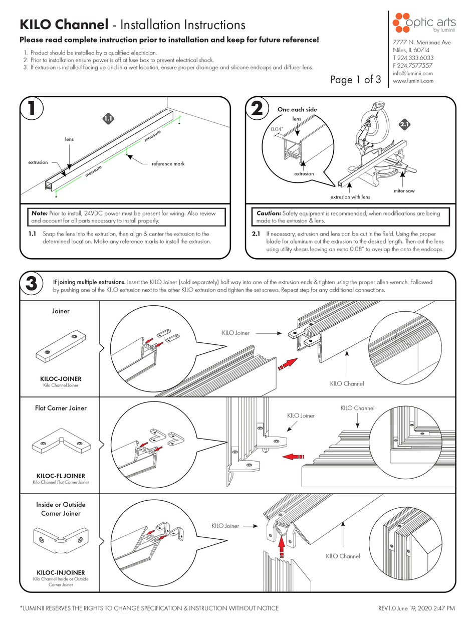 LUMINII OPTIC ARTS KILO CHANNEL INSTALLATION INSTRUCTIONS Pdf Download