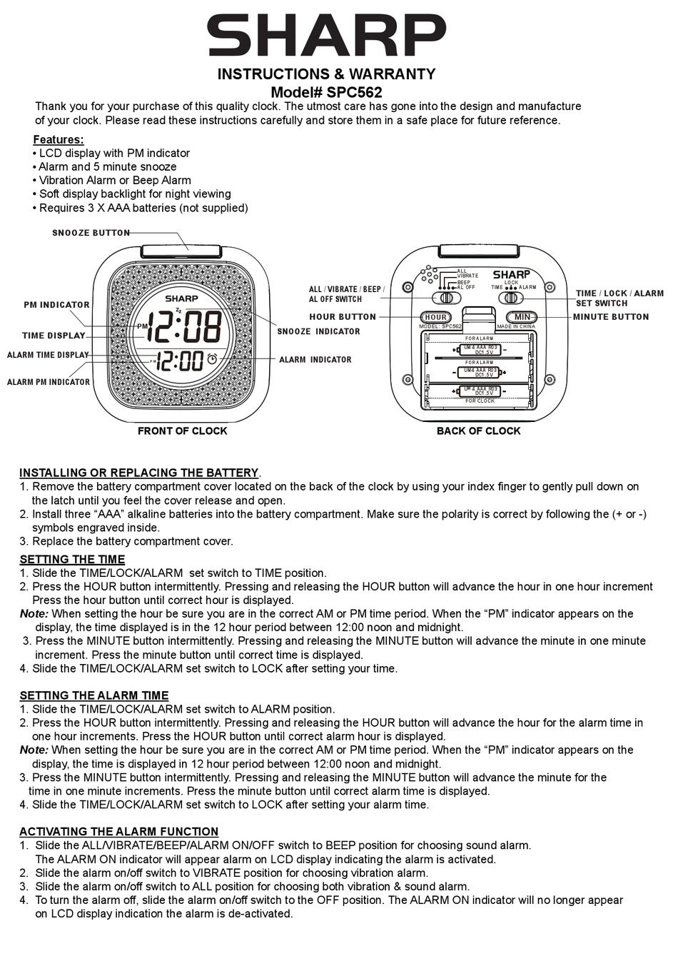 Sharp Spc562 Instructions Warranty Pdf Download Manualslib