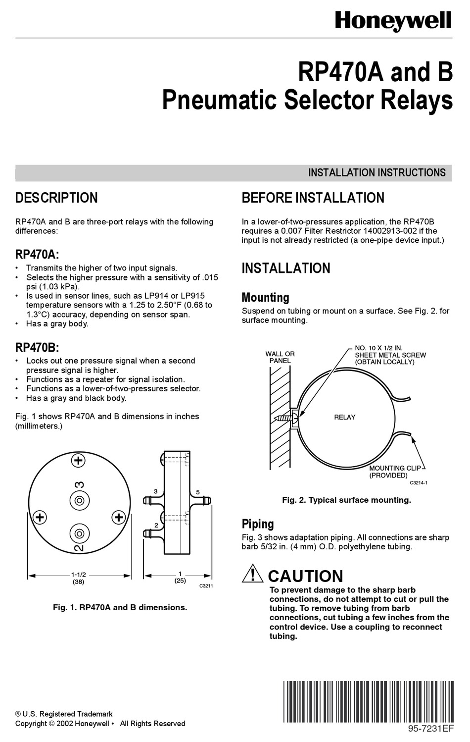 HONEYWELL RP470A INSTALLATION INSTRUCTIONS MANUAL Pdf Download | ManualsLib