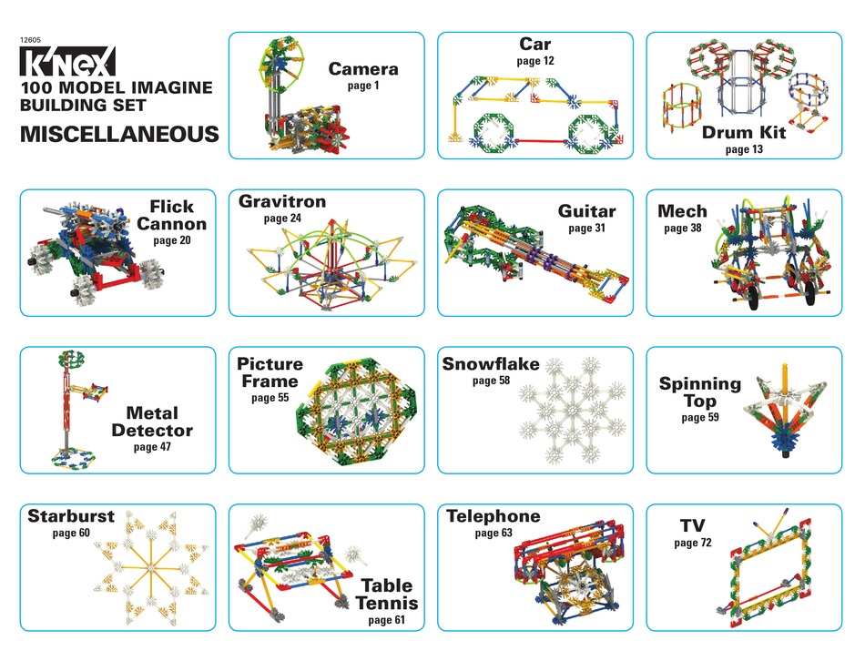 K Nex Miscellaneous 100 Model Imagine Building Set Assembly Instructions Manual Pdf Download Manualslib