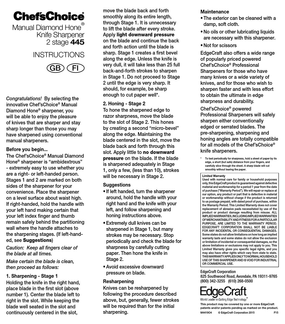 CHEF'S CHOICE MANUAL DIAMOND HONE INSTRUCTIONS Pdf Download ManualsLib