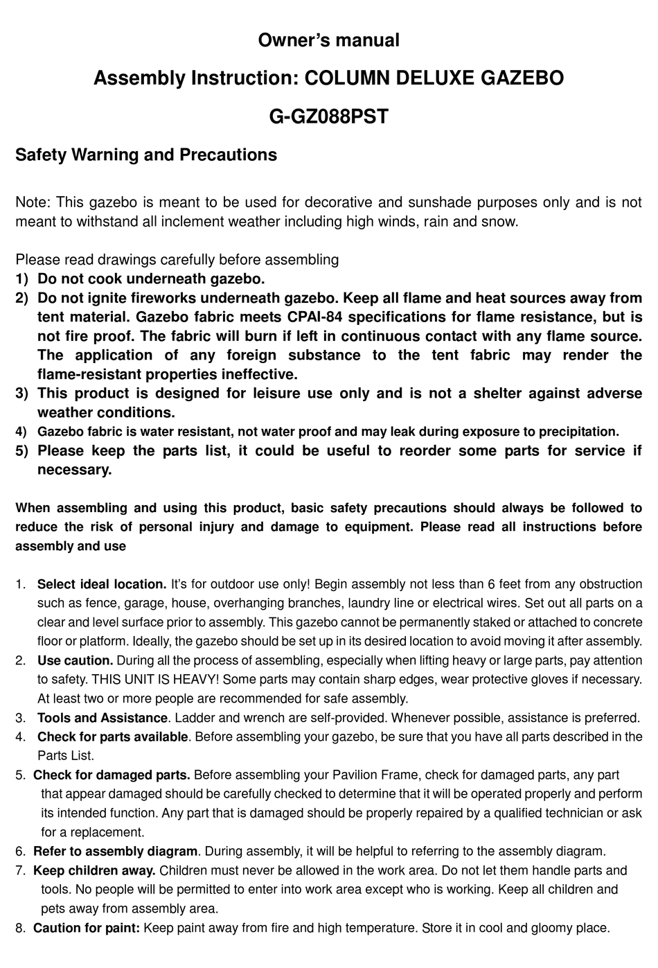 SUNJOY G-GZ088PST OWNER'S MANUAL Pdf Download | ManualsLib