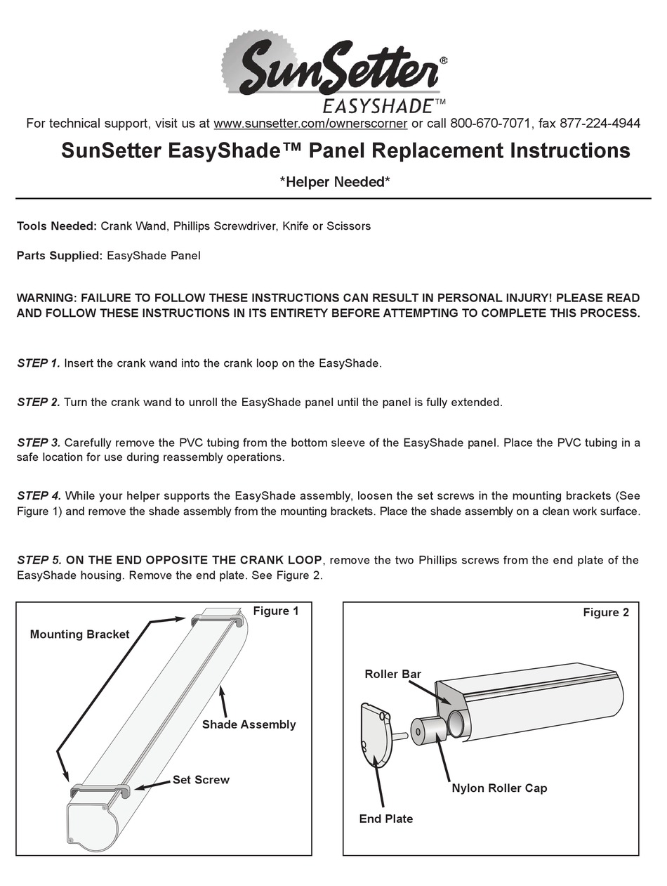 SUNSETTER EASYSHADE SERIES REPLACEMENT INSTRUCTIONS Pdf Download