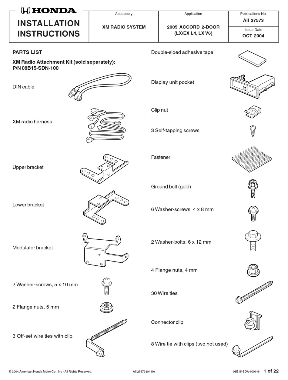 HONDA 08B15-SDN-100 INSTALLATION INSTRUCTIONS MANUAL Pdf Download ...