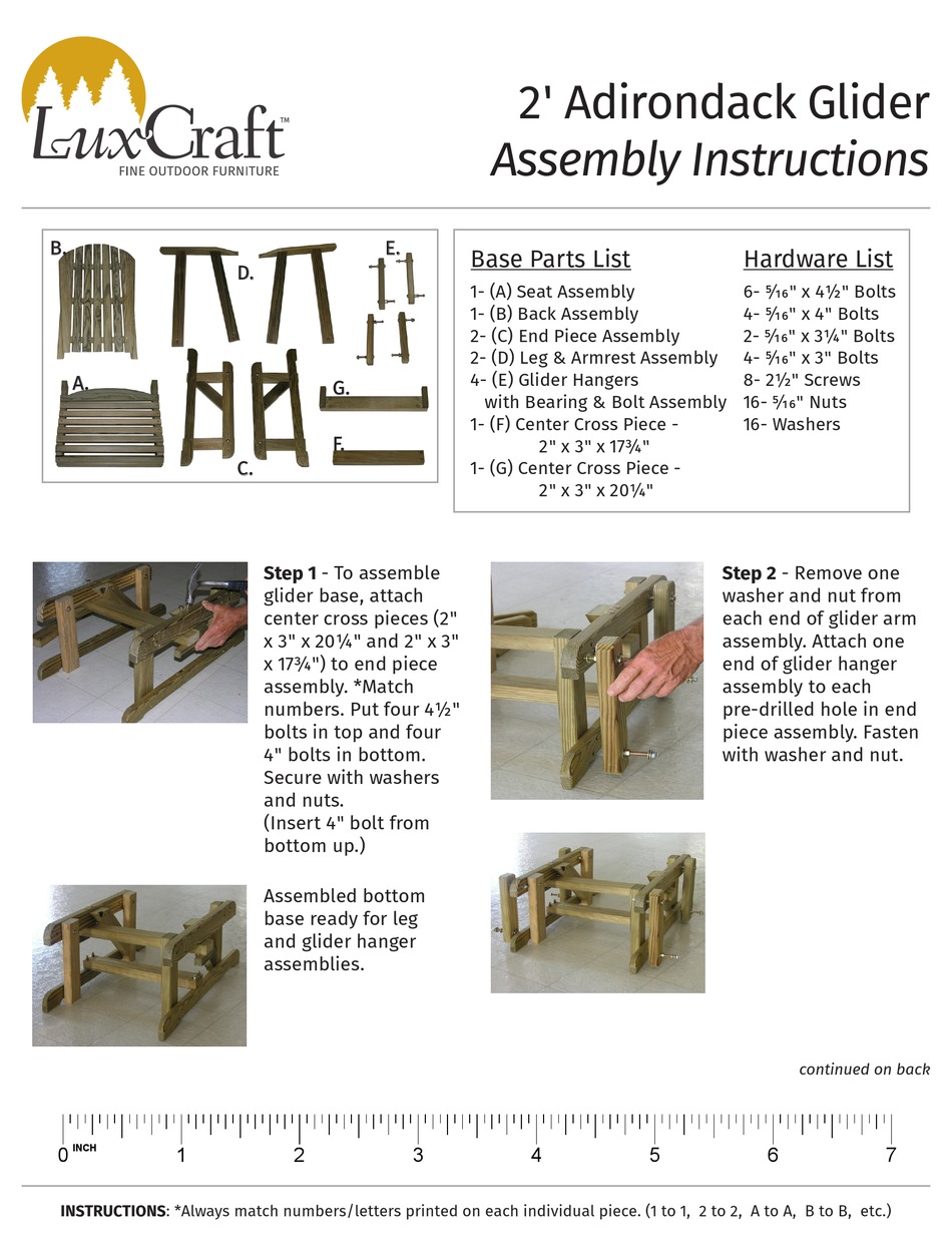 LUXCRAFT 2' ADIRONDACK GLIDER ASSEMBLY INSTRUCTIONS Pdf Download