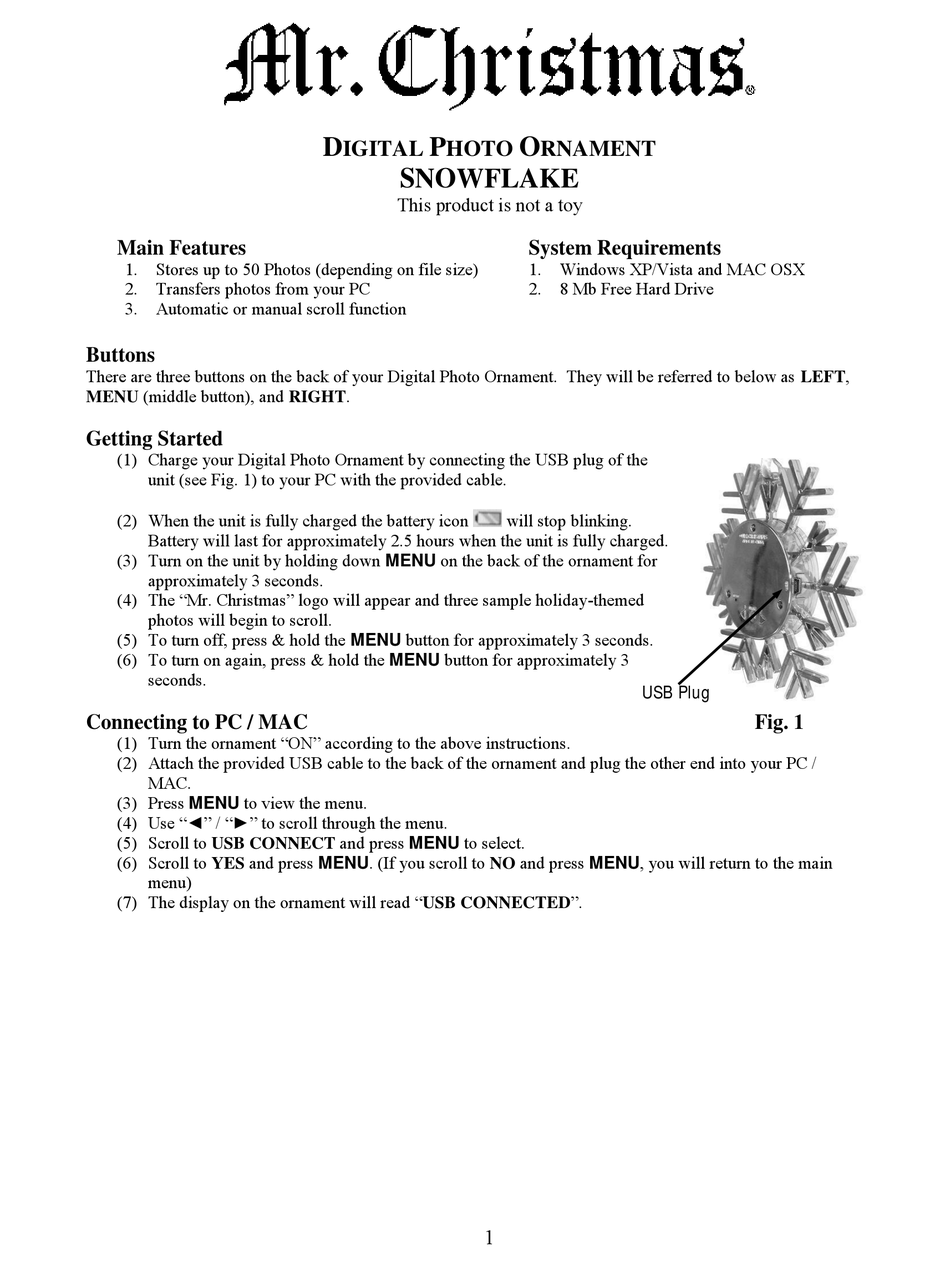 MR. CHRISTMAS DIGITAL PHOTO ORNAMENT SNOWFLAKE MANUAL Pdf Download