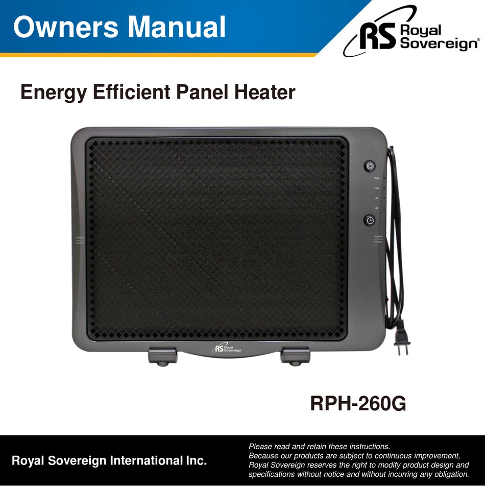 ROYAL SOVEREIGN INTERNATIONAL RPH260G OWNER'S MANUAL Pdf Download