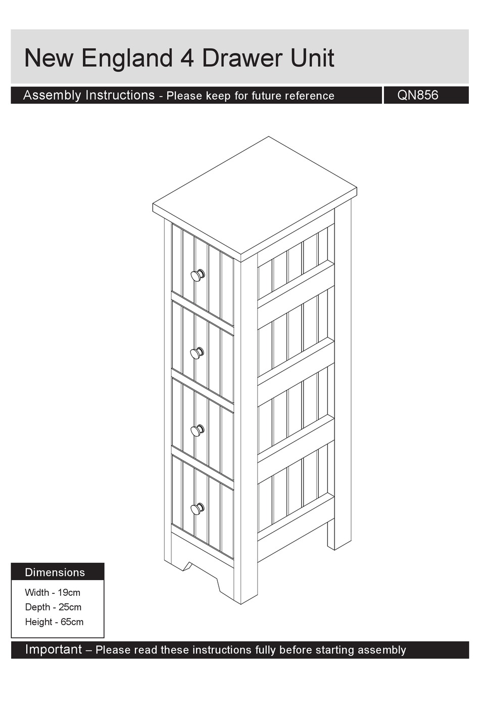 J D WILLIAMS NEW ENGLAND 4 DRAWER UNIT QN856 ASSEMBLY INSTRUCTIONS