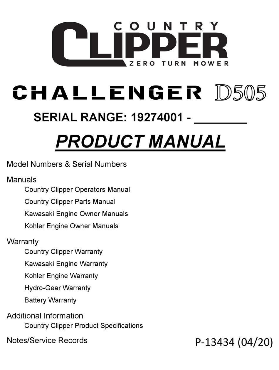 COUNTRY CLIPPER CHALLENGER D505 PRODUCT MANUAL Pdf Download | ManualsLib