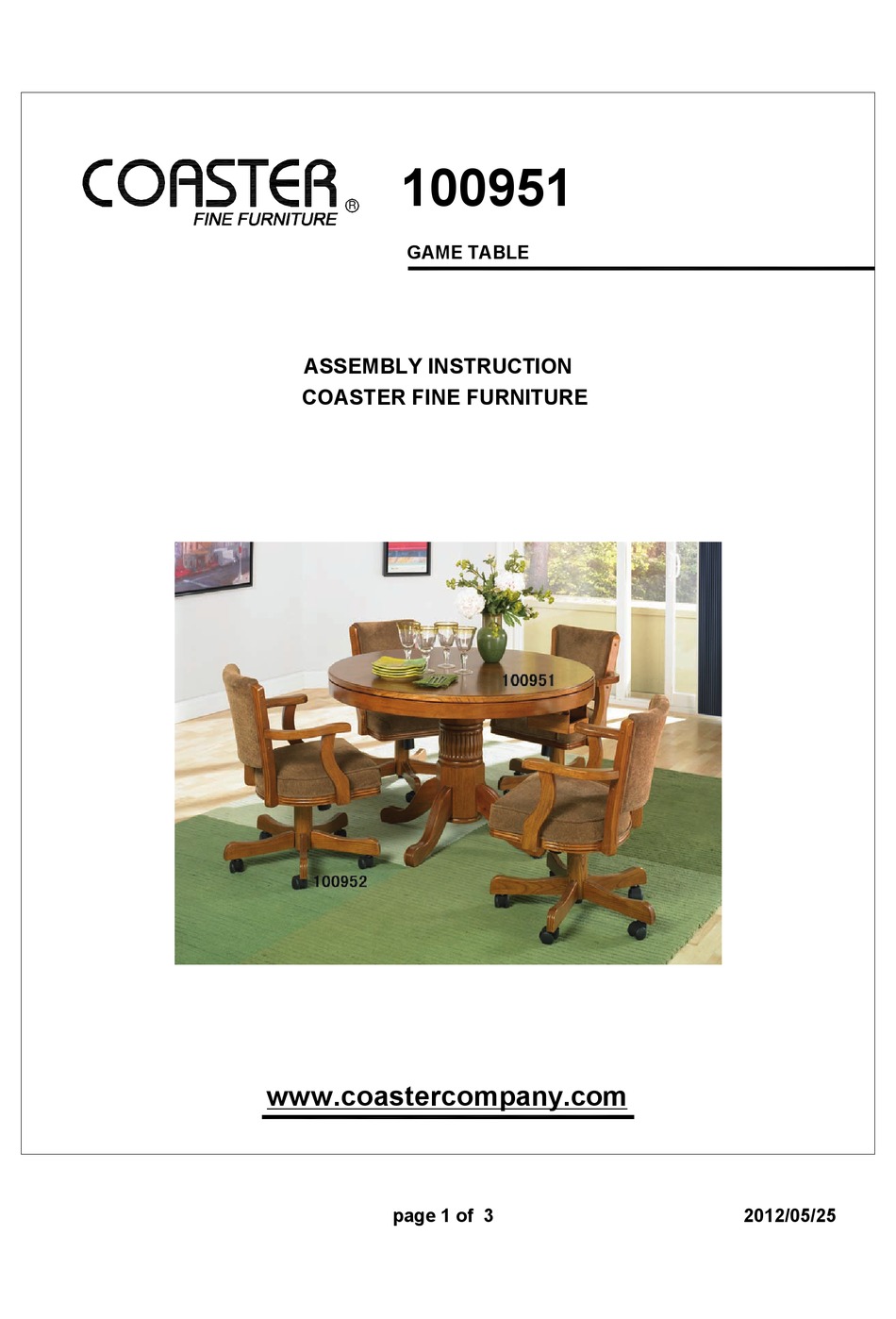 COASTER 100951 ASSEMBLY INSTRUCTION Pdf Download ManualsLib