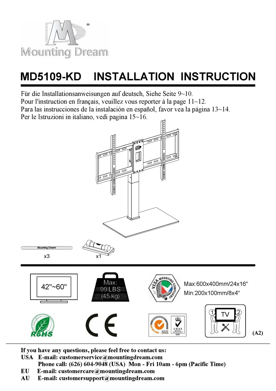 MOUNTING DREAM MD5109KD INSTALLATION INSTRUCTION Pdf Download ManualsLib