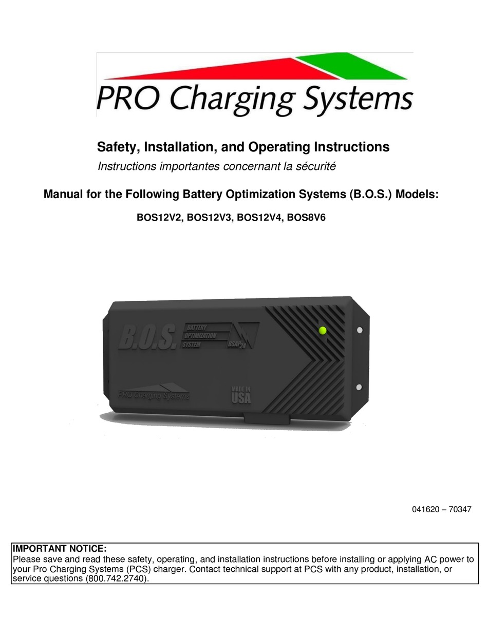 PRO CHARGING SYSTEMS BOS12V2 SAFETY, INSTALLATION AND OPERATING