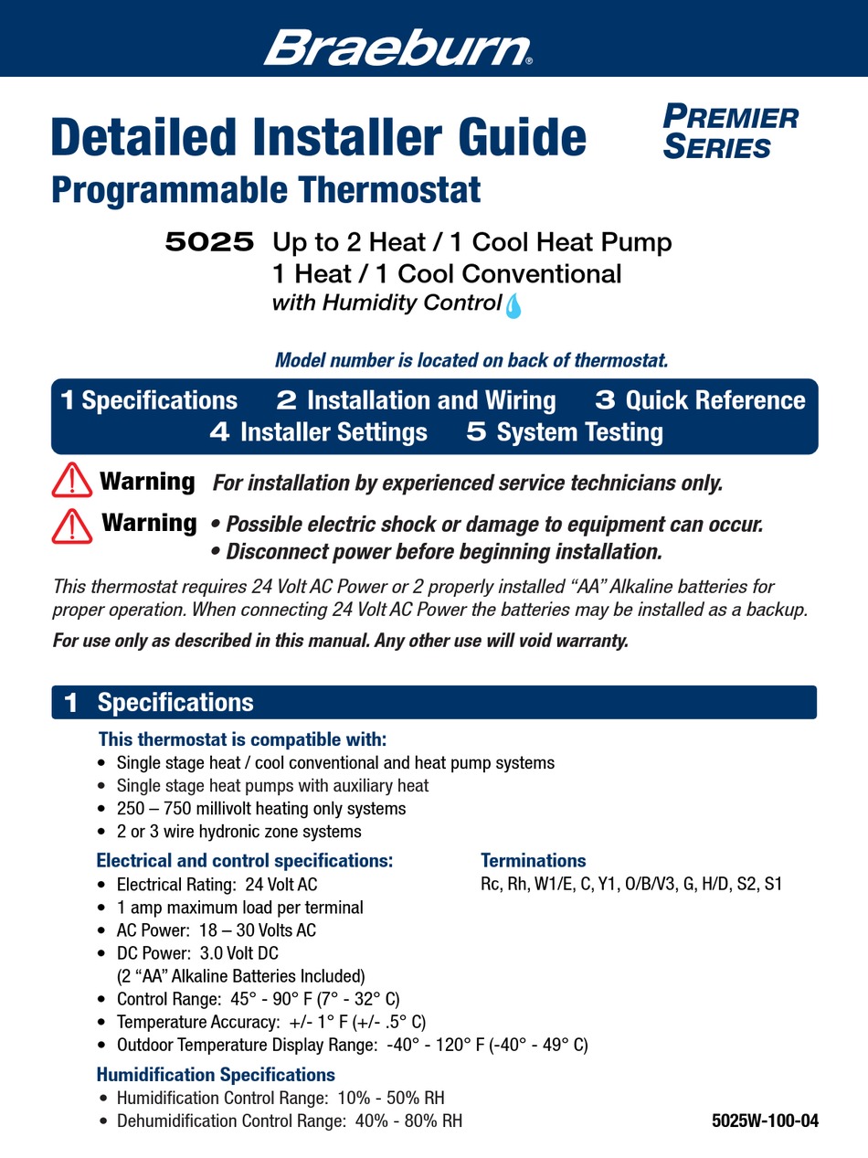 BRAEBURN PREMIER SERIES DETAILED INSTALLER MANUAL Pdf Download ManualsLib