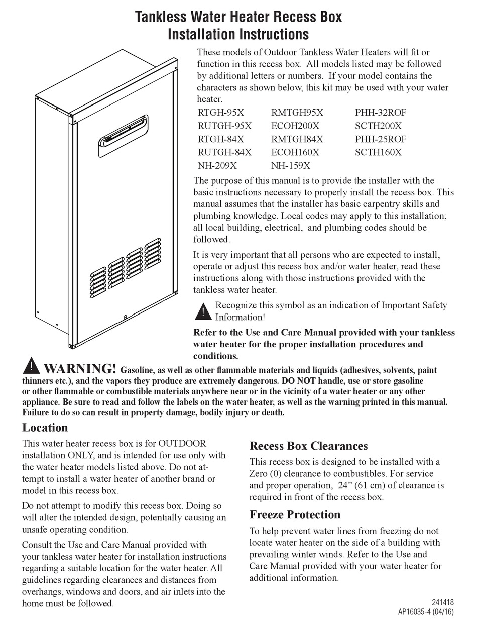 RHEEM RTGH95X INSTALLATION INSTRUCTIONS MANUAL Pdf Download ManualsLib