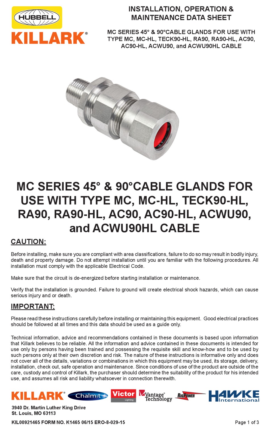 HUBBELL KILLARK MC SERIES INSTALLATION OPERATION MAINTENANCE DATA SHEET Pdf Download ManualsLib