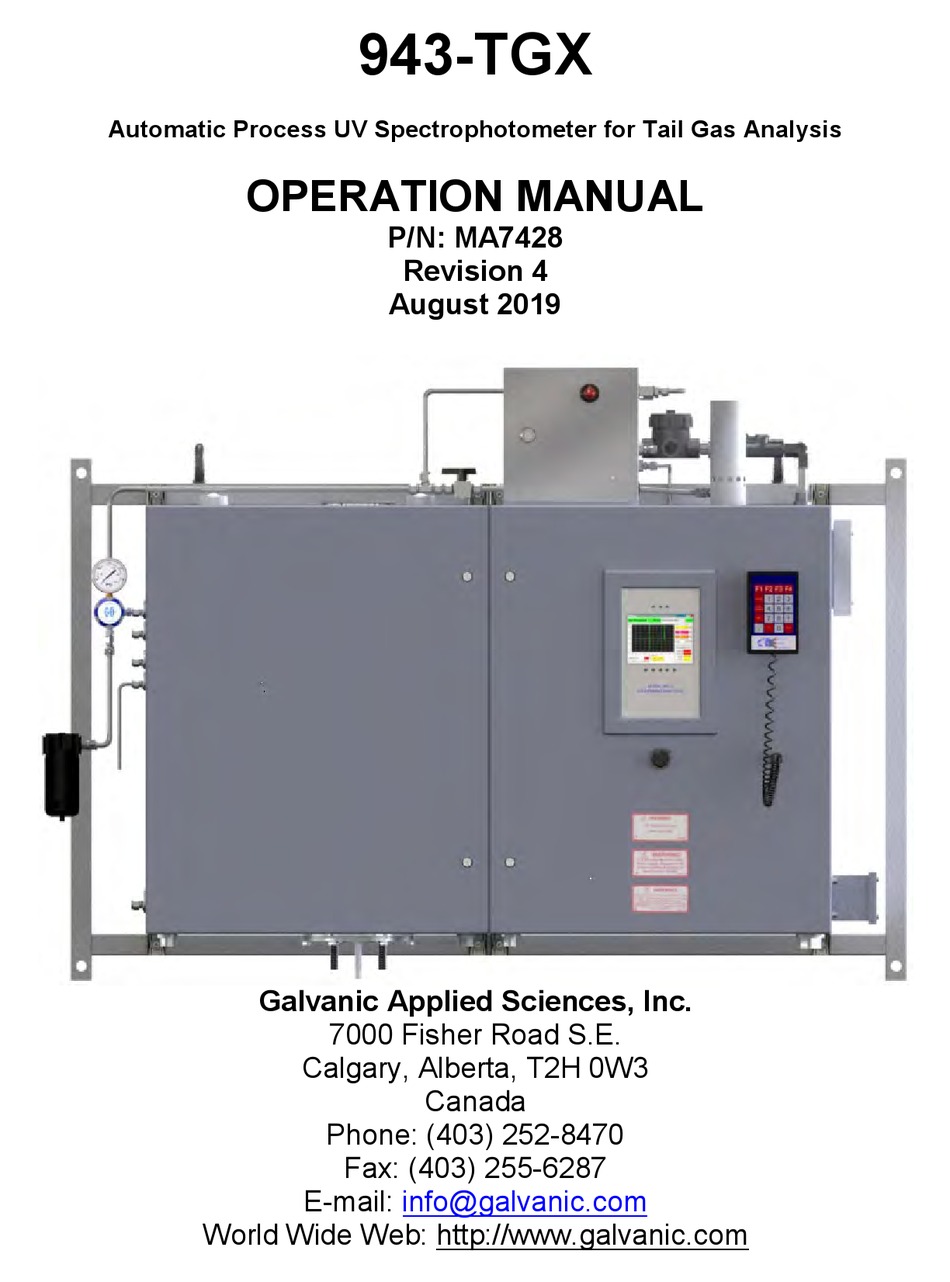 GALVANIC APPLIED SCIENCES 943TGX OPERATION MANUAL Pdf Download