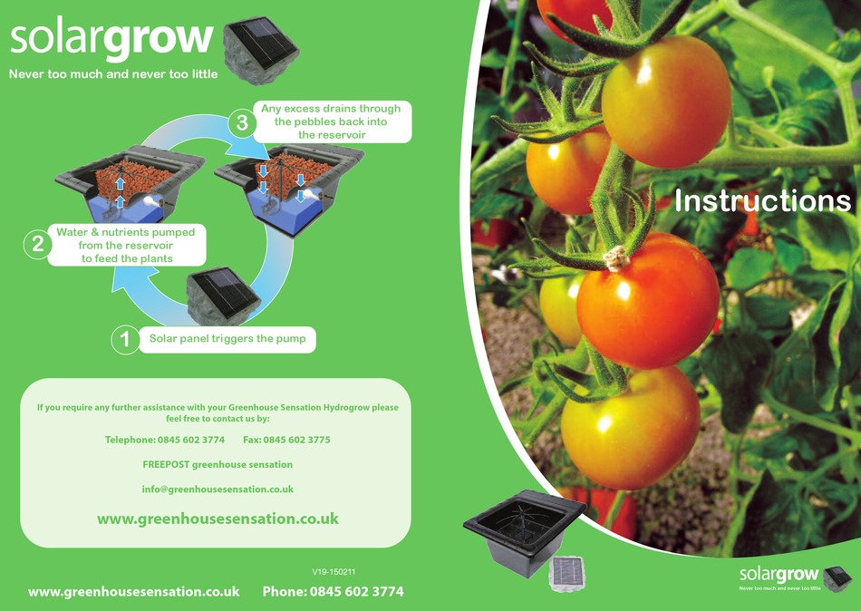 GREENHOUSE SENSATION SOLARGROW INSTRUCTIONS MANUAL Pdf Download