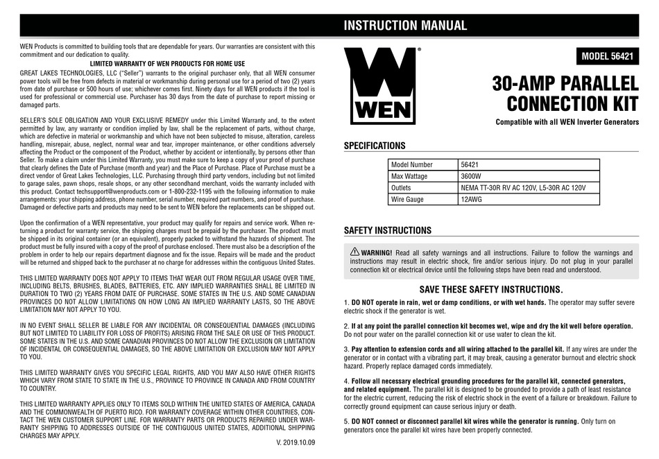 WEN 56421 INSTRUCTION MANUAL Pdf Download | ManualsLib