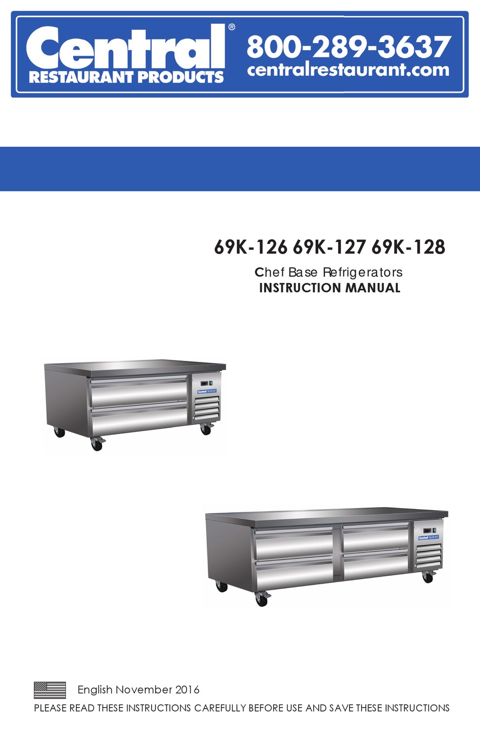 CENTRAL RESTAURANT PRODUCTS 69K126 INSTRUCTION MANUAL Pdf Download