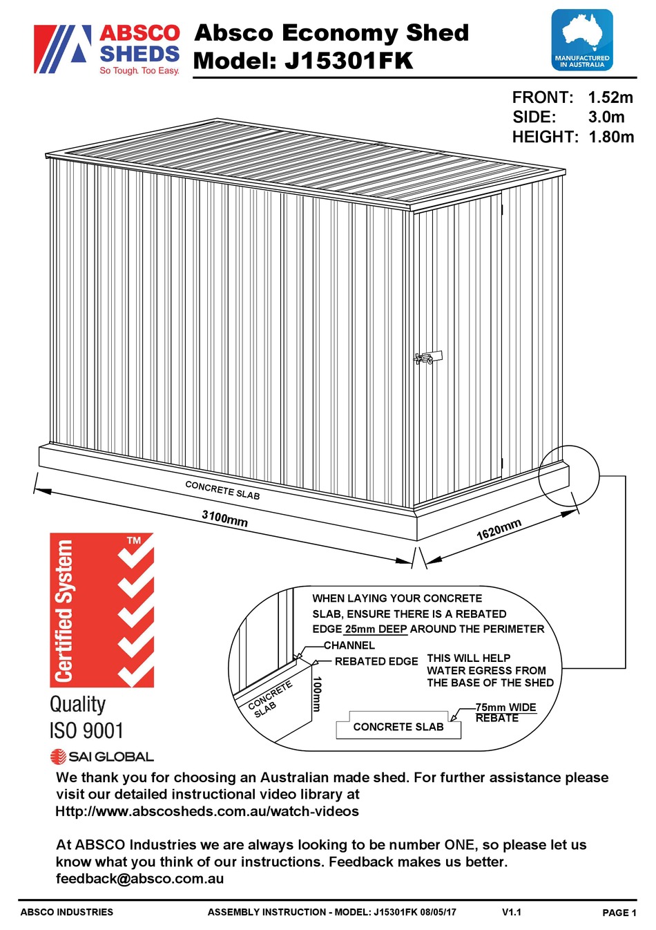 ABSCO SHEDS J15301FK ASSEMBLY INSTRUCTION MANUAL Pdf Download ManualsLib