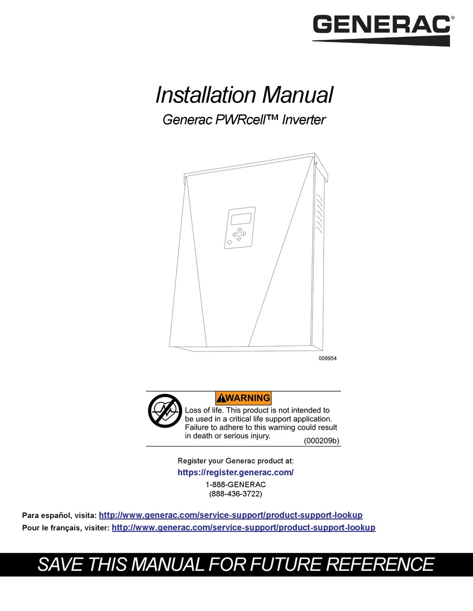 GENERAC POWER SYSTEMS PWRCELL X7600 SERIES INSTALLATION MANUAL Pdf