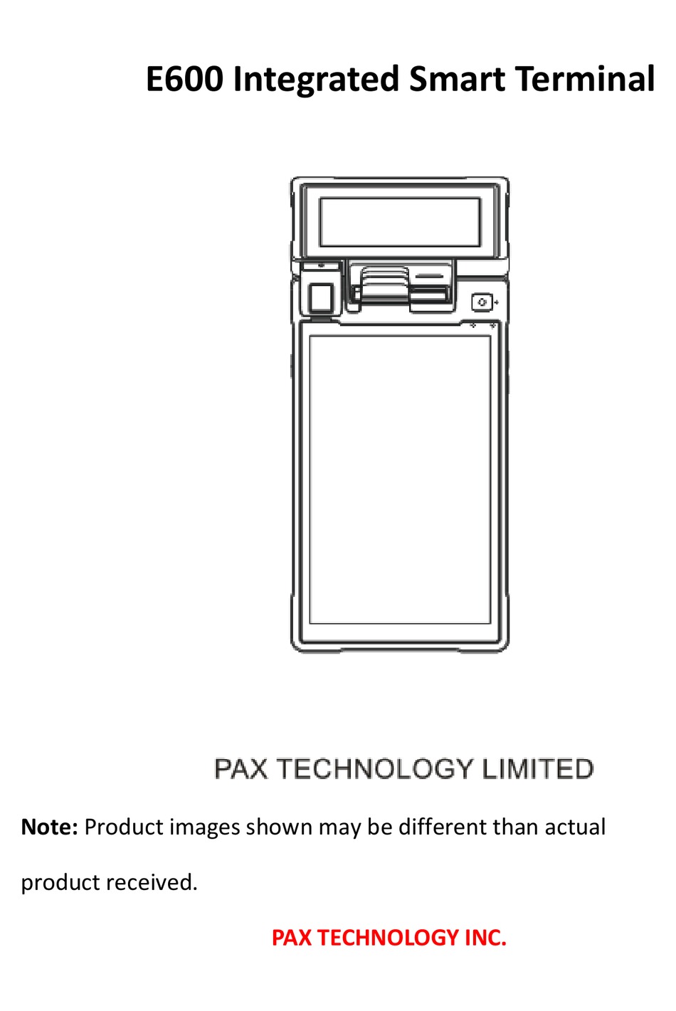 PAX TECHNOLOGY E600 QUICK START MANUAL Pdf Download | ManualsLib