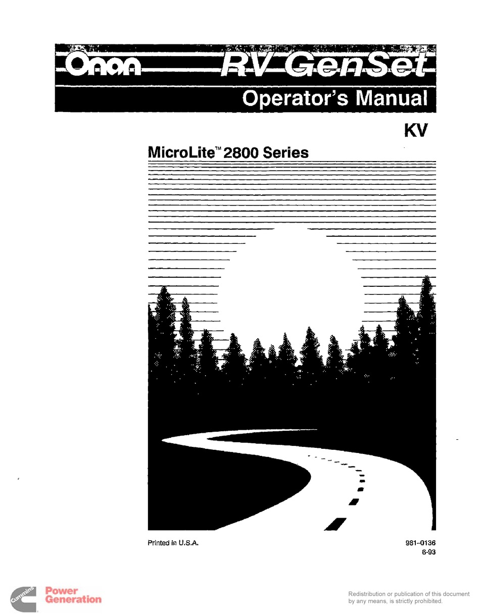 ONAN RV MICROLITE 2800 SERIES OPERATOR'S MANUAL Pdf Download | ManualsLib