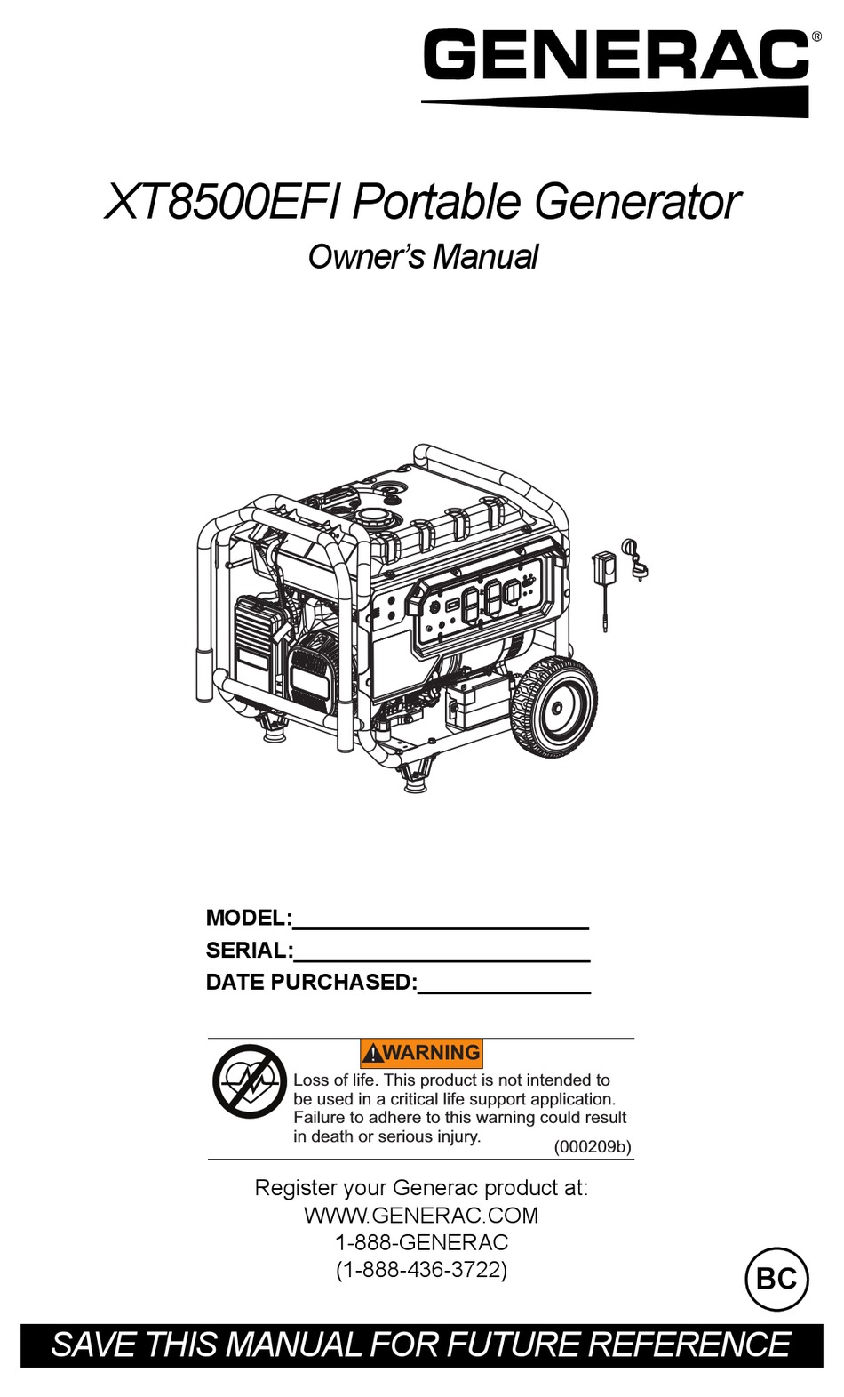 GENERAC POWER SYSTEMS XT8500EFI OWNER'S MANUAL Pdf Download | ManualsLib