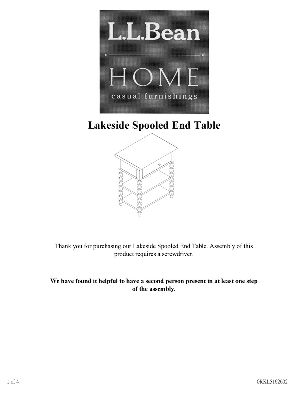 L.L.BEAN LAKESIDE SPOOLED END TABLE ASSEMBLY INSTRUCTIONS Pdf Download