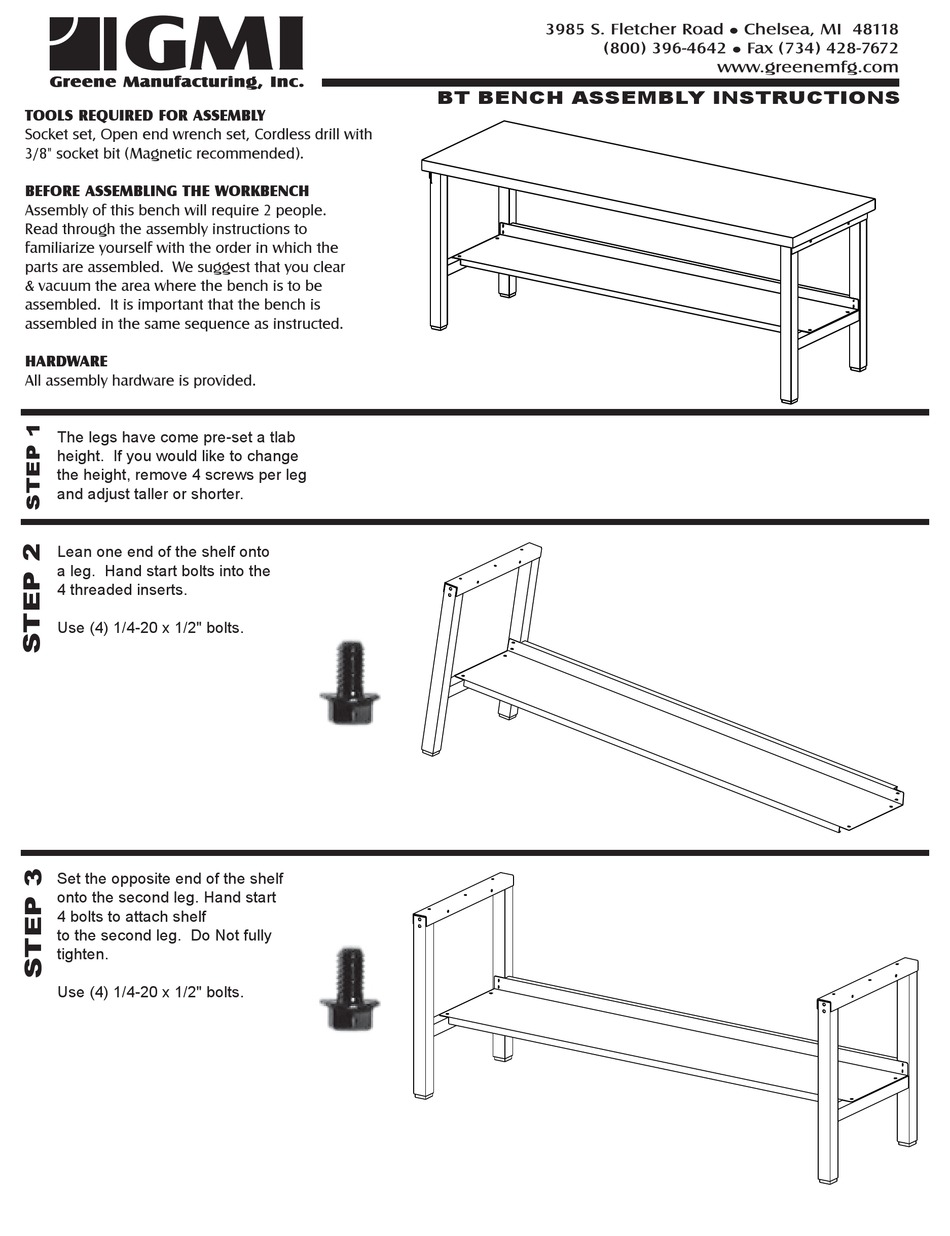 GMI BT BENCH ASSEMBLY INSTRUCTIONS Pdf Download ManualsLib