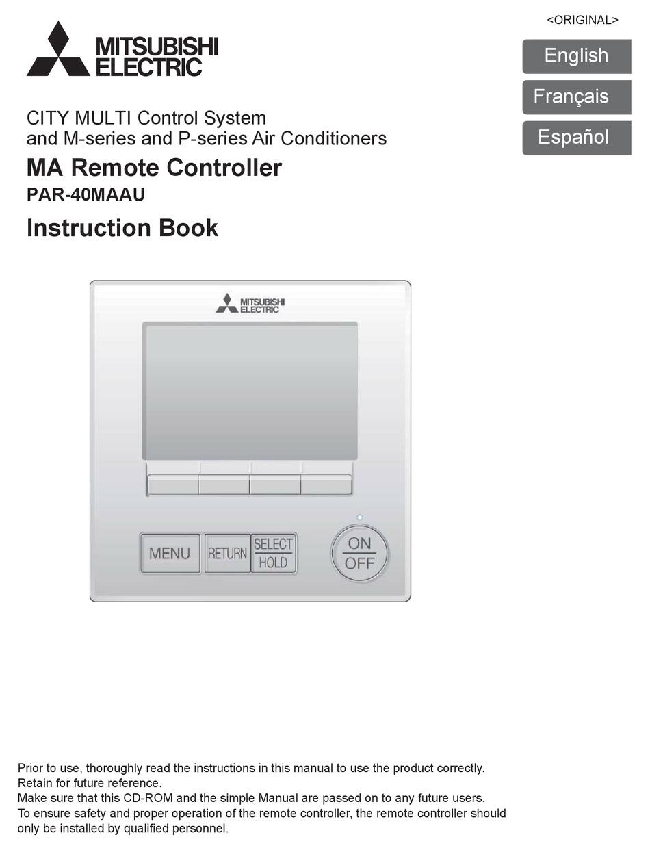 MITSUBISHI ELECTRIC CITY MULTI PAR40MAAU INSTRUCTION BOOK Pdf Download