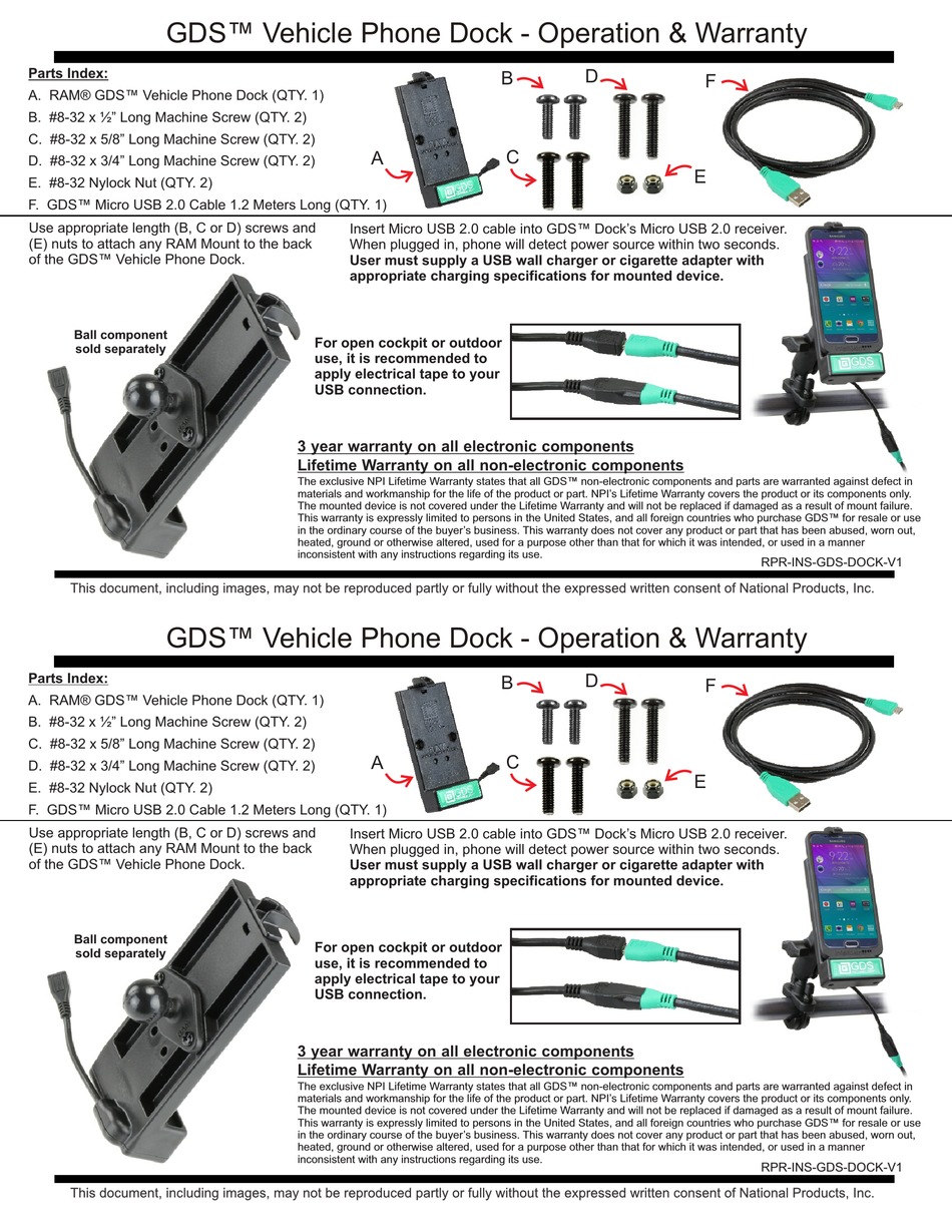 RAM MOUNTS GDS RAMB138U OPERATION AND WARRANTY MANUAL Pdf Download