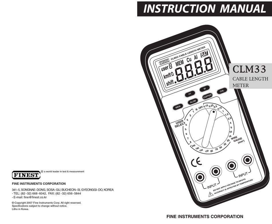 FINEST CLM33 INSTRUCTION MANUAL Pdf Download ManualsLib