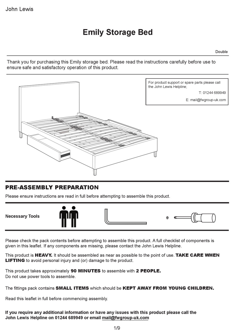 John Lewis Emily Storage Bed Manual Pdf Download Manualslib