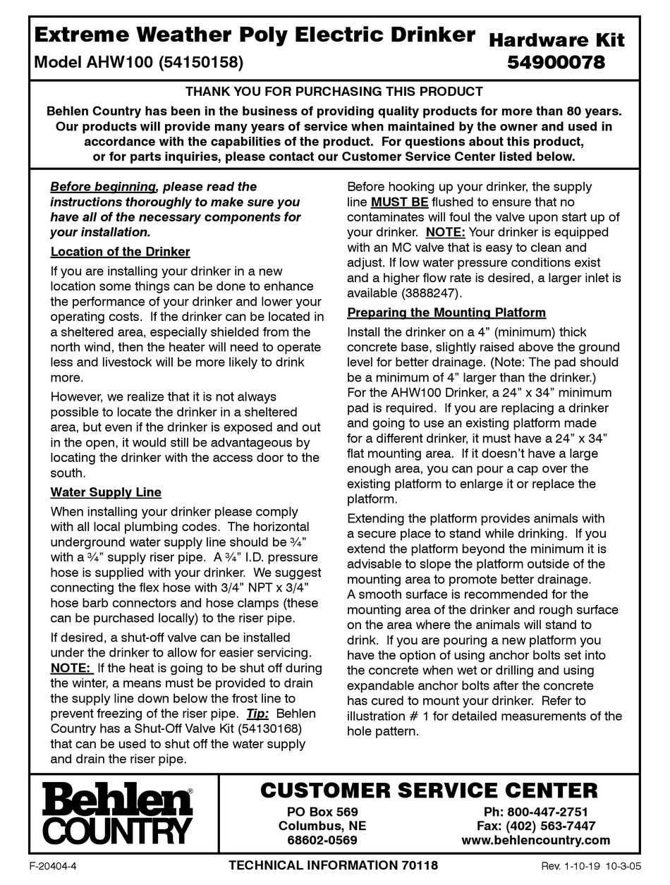 BEHLEN COUNTRY AHW100 MANUAL Pdf Download ManualsLib