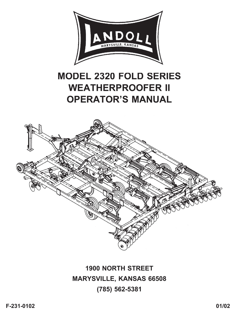 LANDOLL WEATHERPROOFER II 2320 FOLD SERIES OPERATOR'S MANUAL Pdf