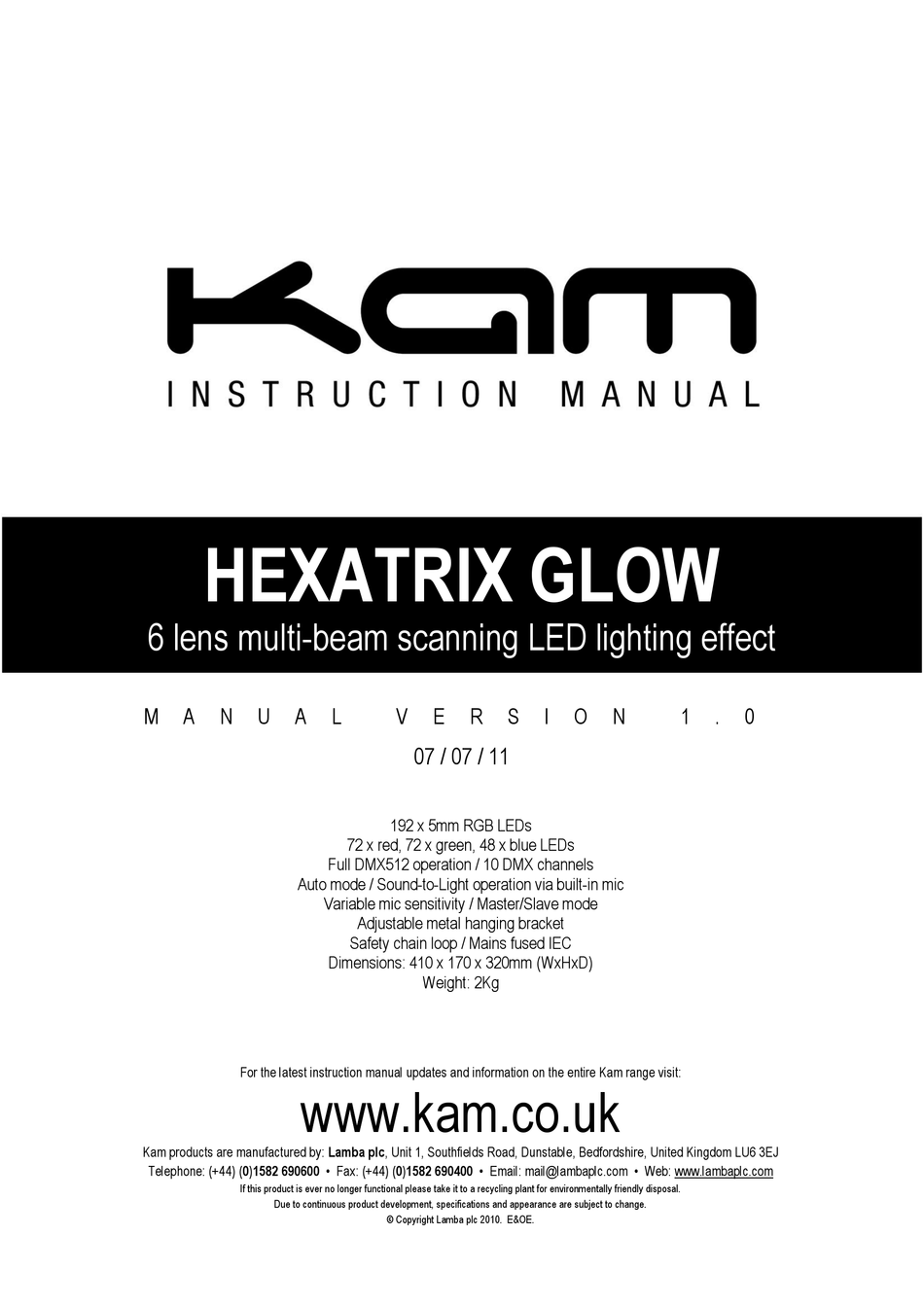 Kam Hexatrix Glow Effect LED Light 6 Lenses
