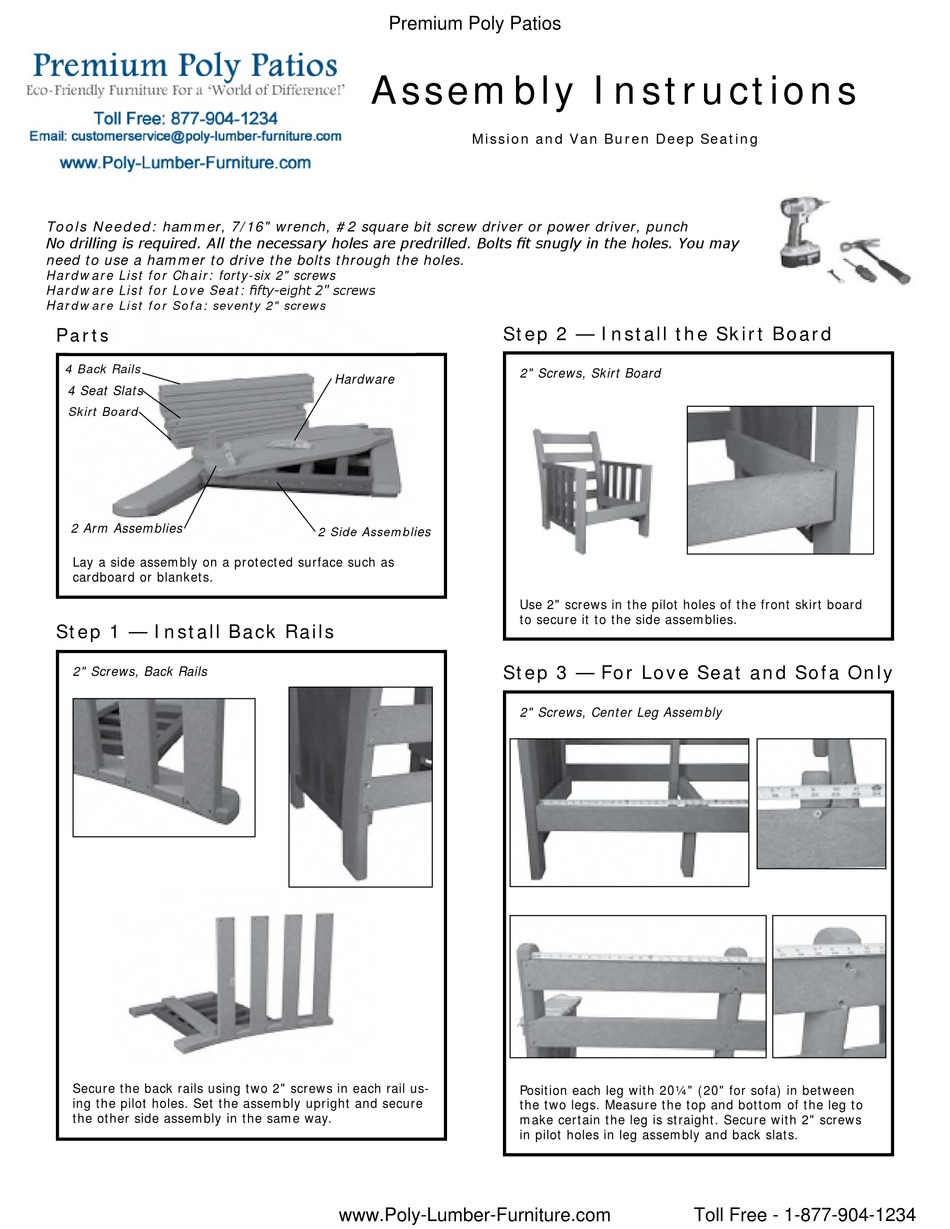 PREMIUM POLY PATIOS AMISH POLY VAN BUREN SOFA WV992P ASSEMBLY