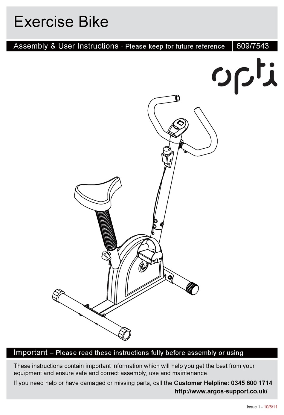 Opti exercise bike discount manual