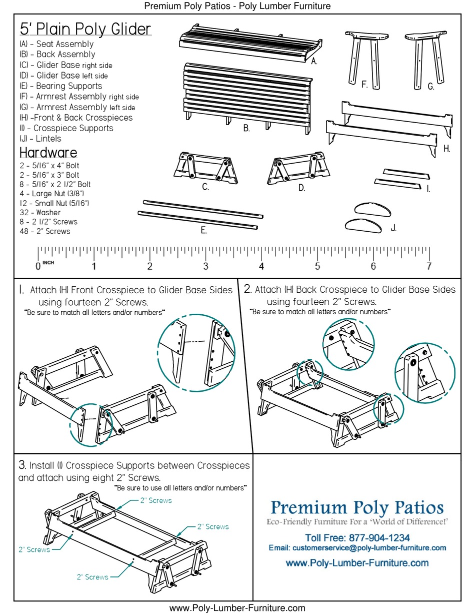 PREMIUM POLY PATIOS LUXCRAFT / CRESTVILLE PLAIN 5 FT. POLY GLIDER QUICK