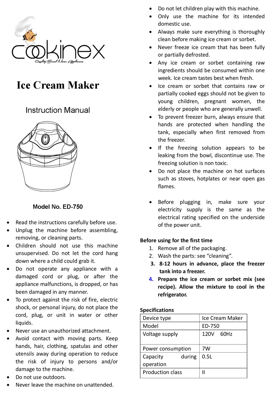 Cookinex ice outlet cream maker instructions