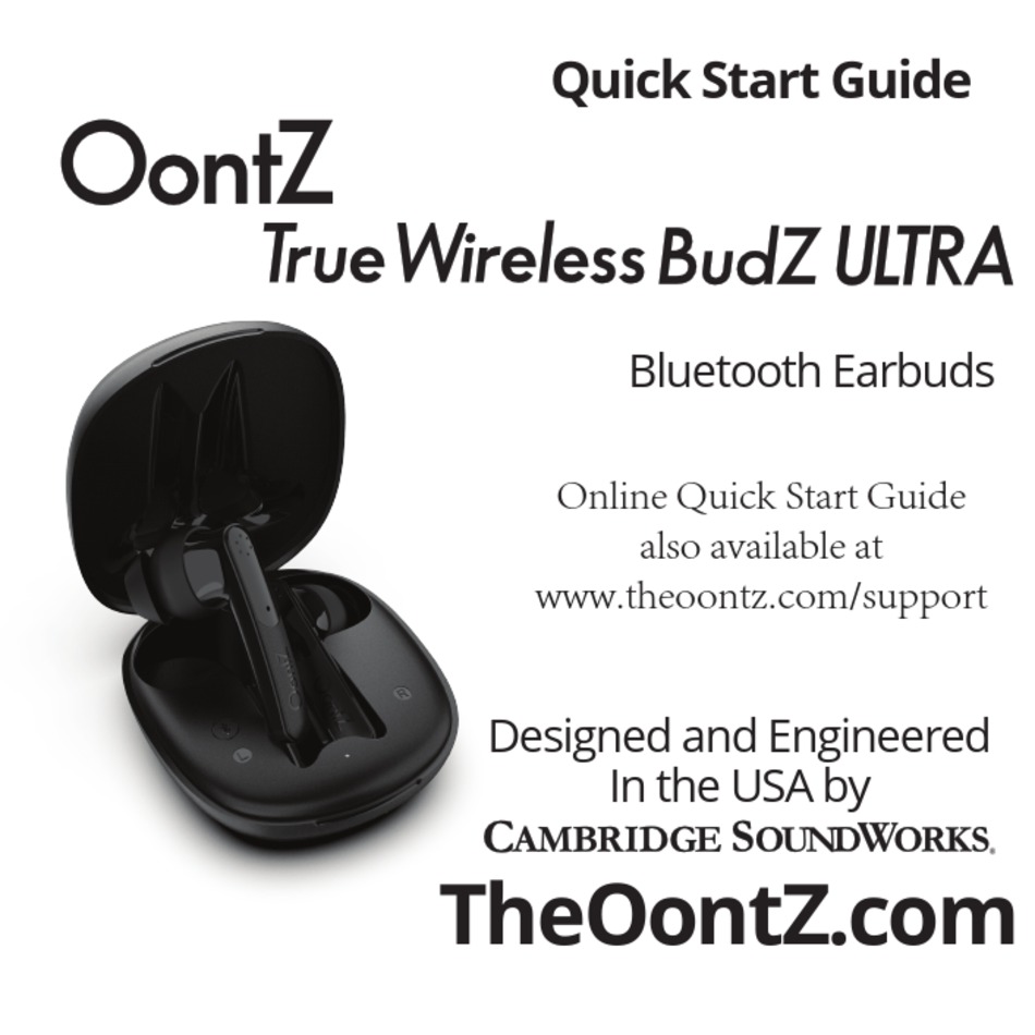 OONTZ TRUE WIRELESS BUDZ ULTRA QUICK START MANUAL Pdf Download