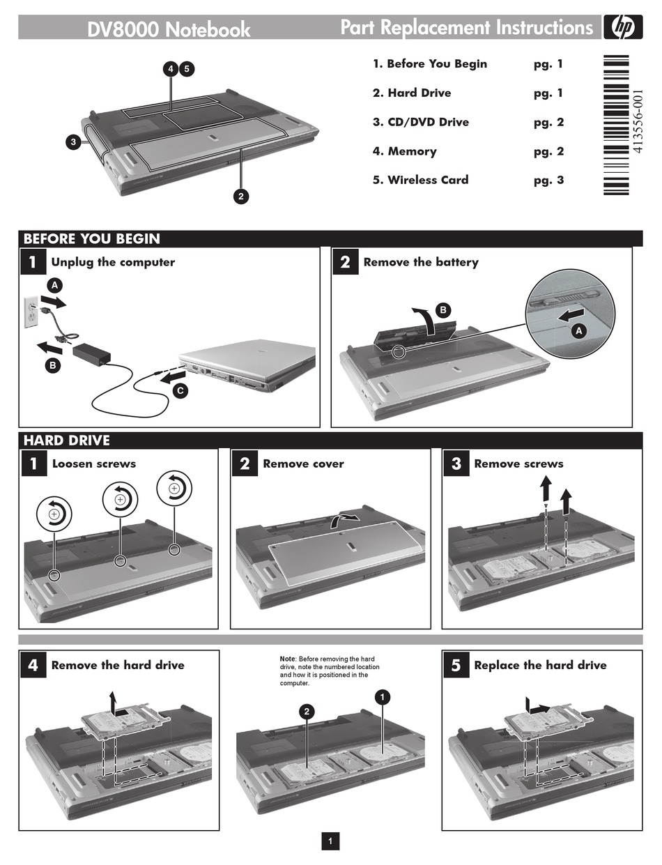 HP DV8000 PART REPLACEMENT INSTRUCTIONS Pdf Download | ManualsLib