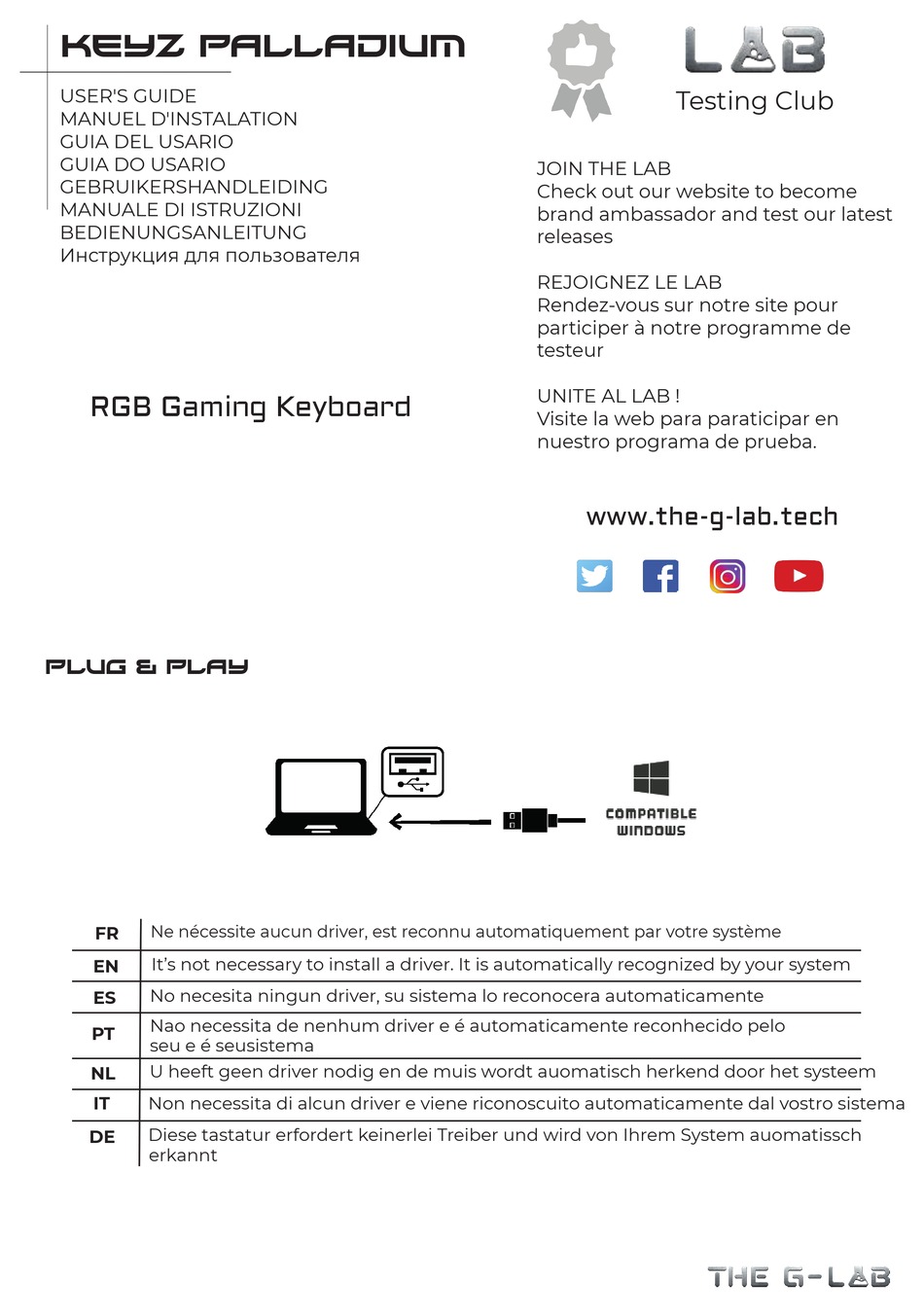 G-LAB Keyz Palladium Wired USB QWERTY Gaming Keyboard
