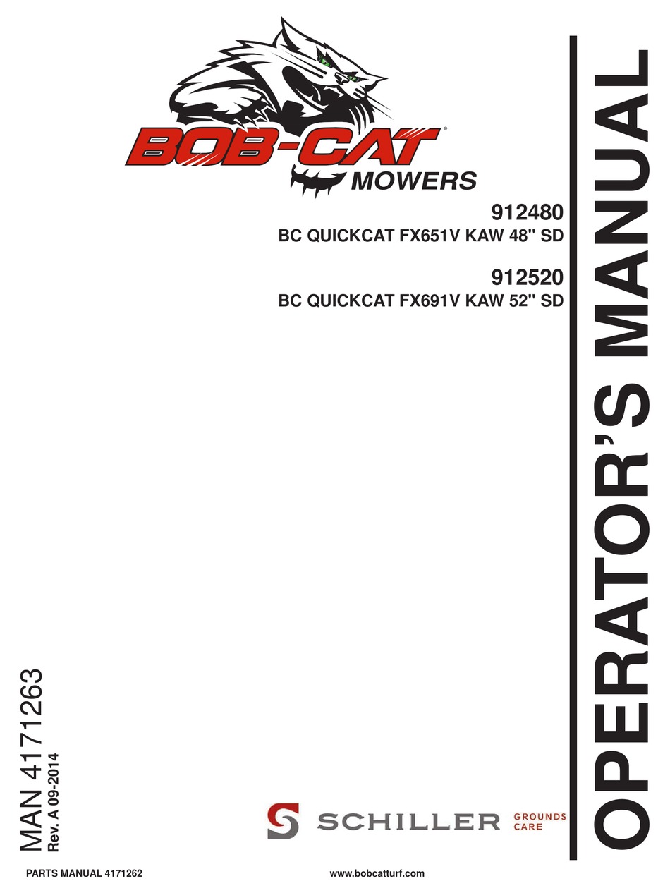 SCHILLER BOB-CAT QUICKCAT 912480 OPERATOR'S MANUAL Pdf Download