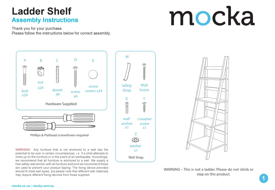 Mocka Ladder Shelf Assembly, Ladder Bookcase Instructions