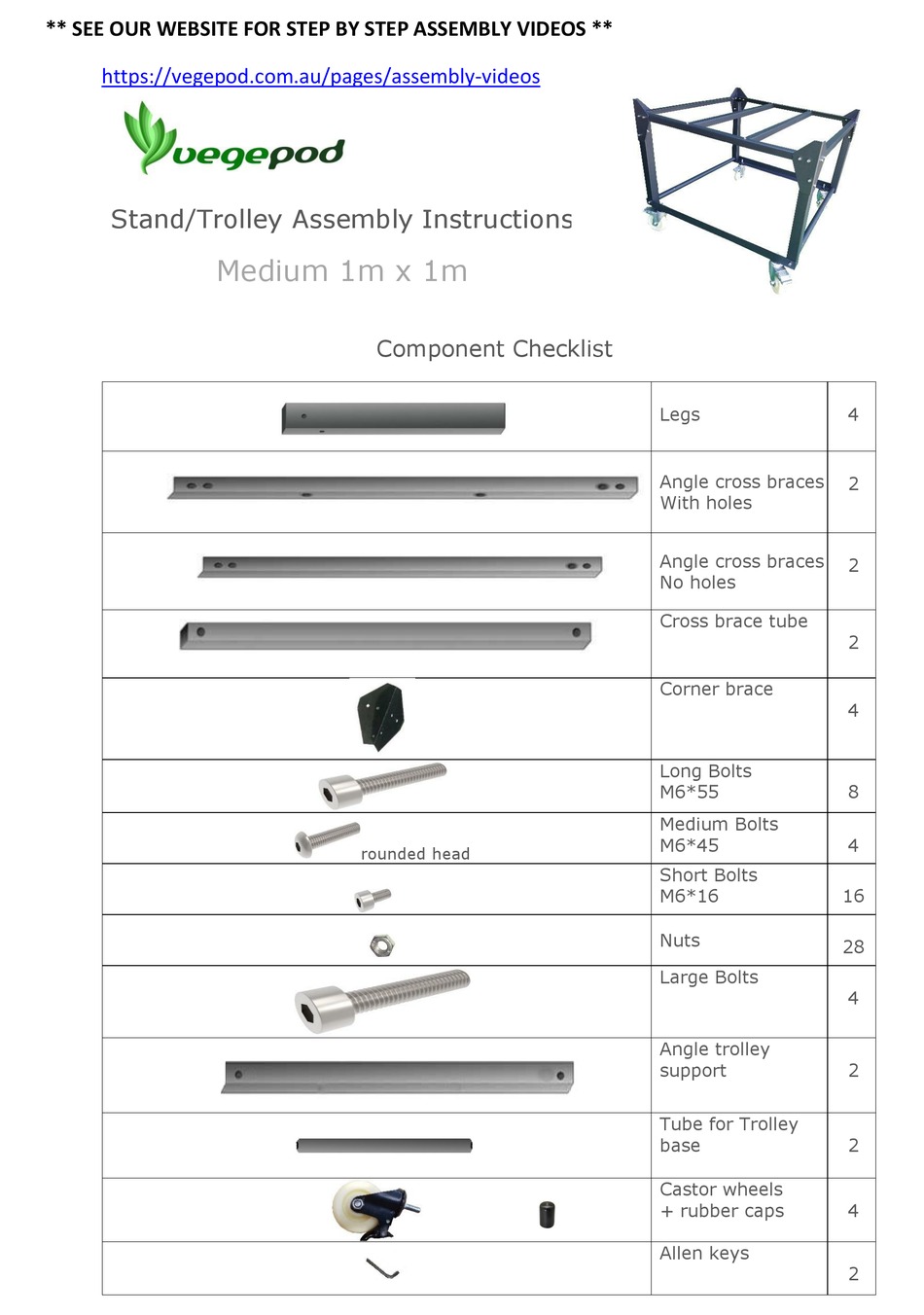 VEGEPOD MEDIUM TROLLEY STAND ASSEMBLY INSTRUCTIONS Pdf Download