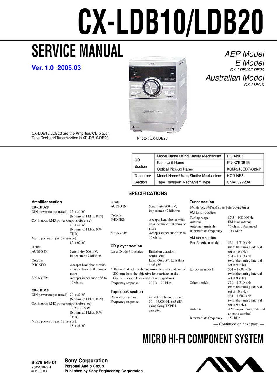 SONY CX-LDB10 SERVICE MANUAL Pdf Download | ManualsLib