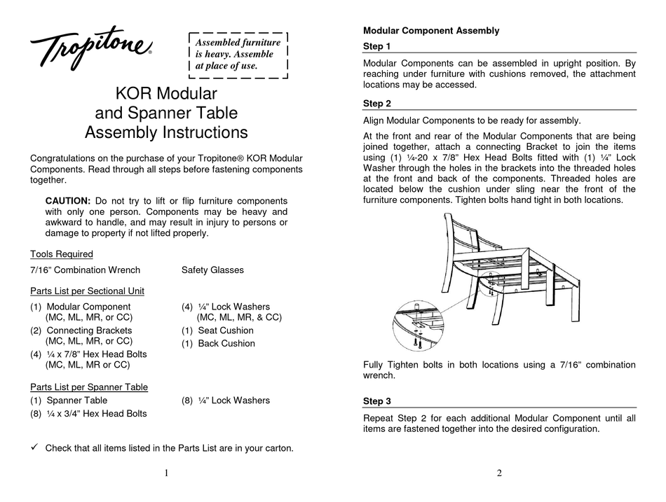 TROPITONE KOR ASSEMBLY INSTRUCTIONS Pdf Download ManualsLib